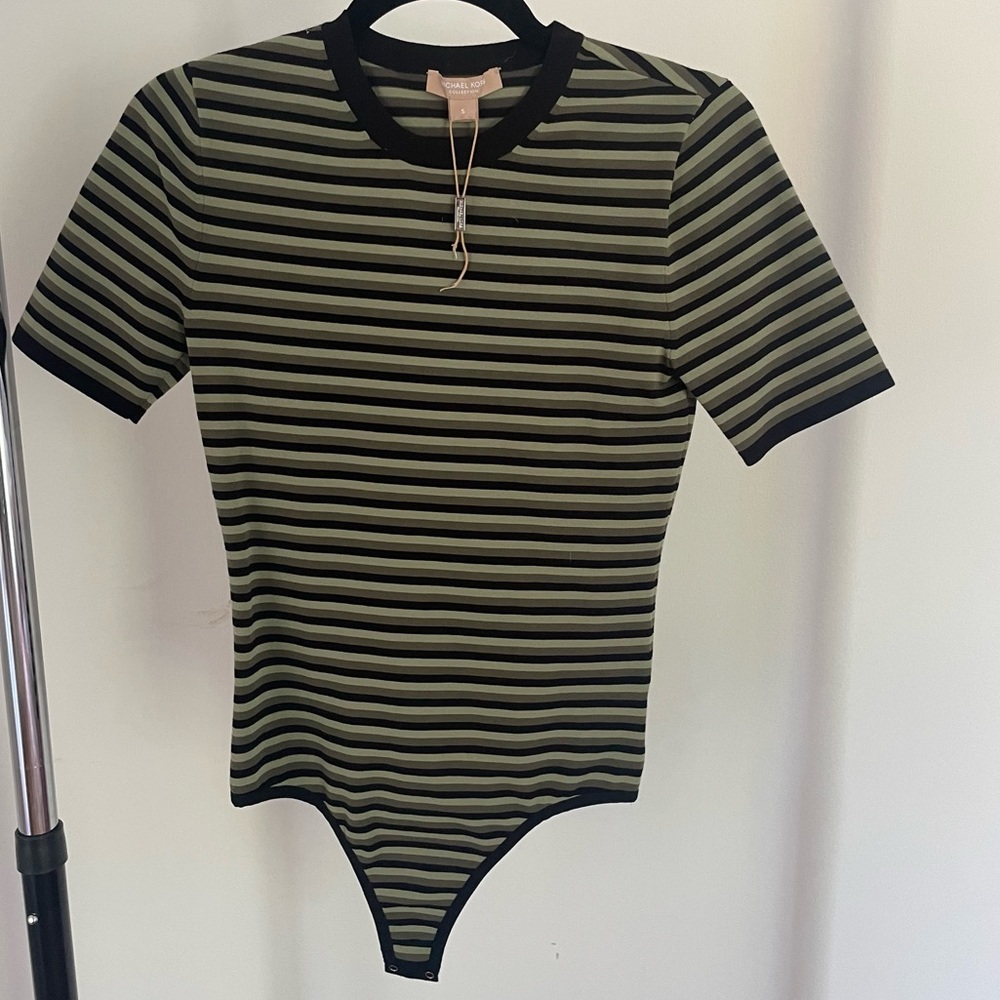 Michael Kors Collection green striped bodysuit